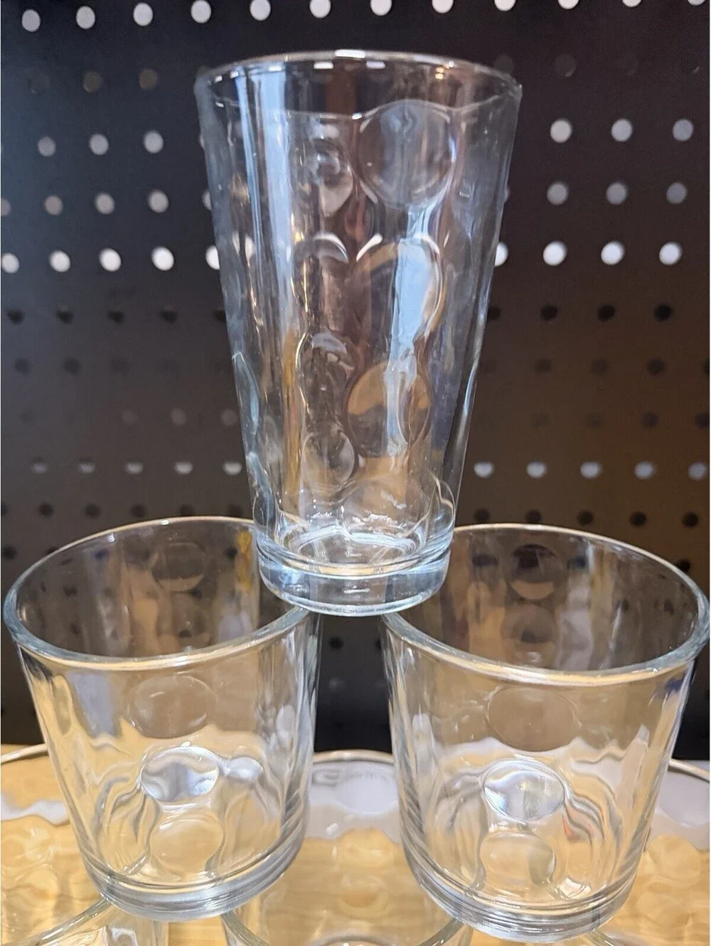 6 Libbey Clear Urban Dots Rocks Lowball Old Fashioned Glasses Five 3.75